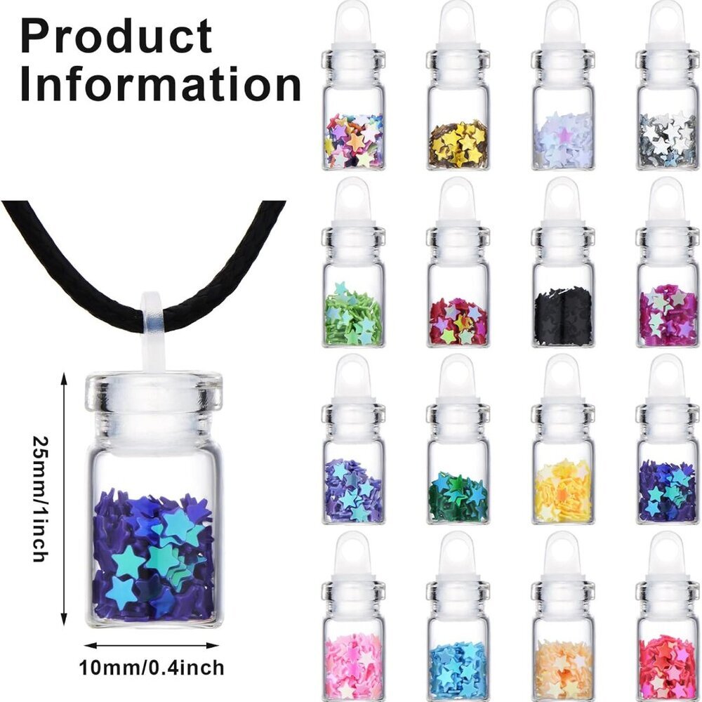 Pixie Necklaces Confetti Dust Bottles Mini Glass Bottle Necklace Wish Glass Jar - Picture 3 of 7